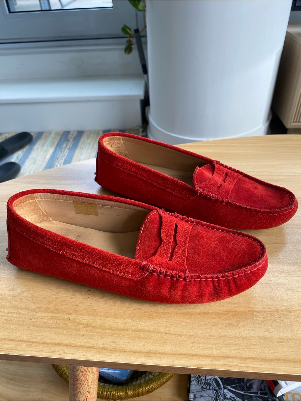 Women's Red Suede Penny Loafers